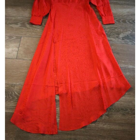 Ronny Kobo Women's Sz M Red Estelle Asymmetric Satin-Jacquard Midi Dress - Picture 12 of 16